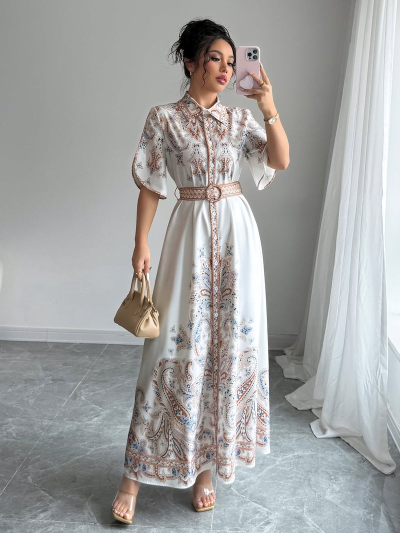 OUTZIDR White Button Down Printed Shirt Dress - Image 5